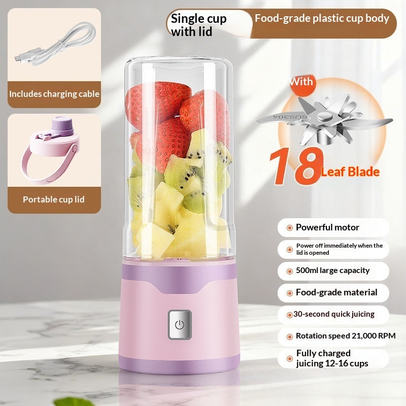 Portable Rechargeable Blender Juicer Cup — 500ml USB, 18-Blade, BPA-Free