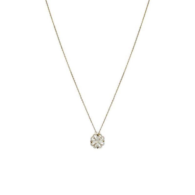 Silver clover-heart necklace with four-leaf clover crystal pendant on chain