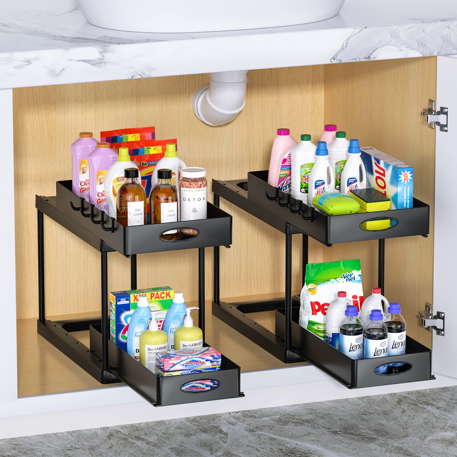 Dual Sliding Drawer Under Sink Organizer — 2-Minute Install, No Tools