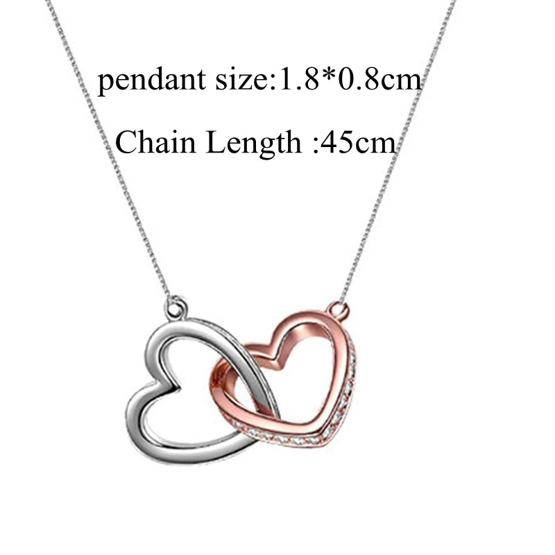 Heart infinity pendant necklace with sparkling details, silver-tone and rose-gold hearts