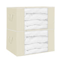 Set of 2 fabric clothes storage bags, beige, with clear front windows and double zippers