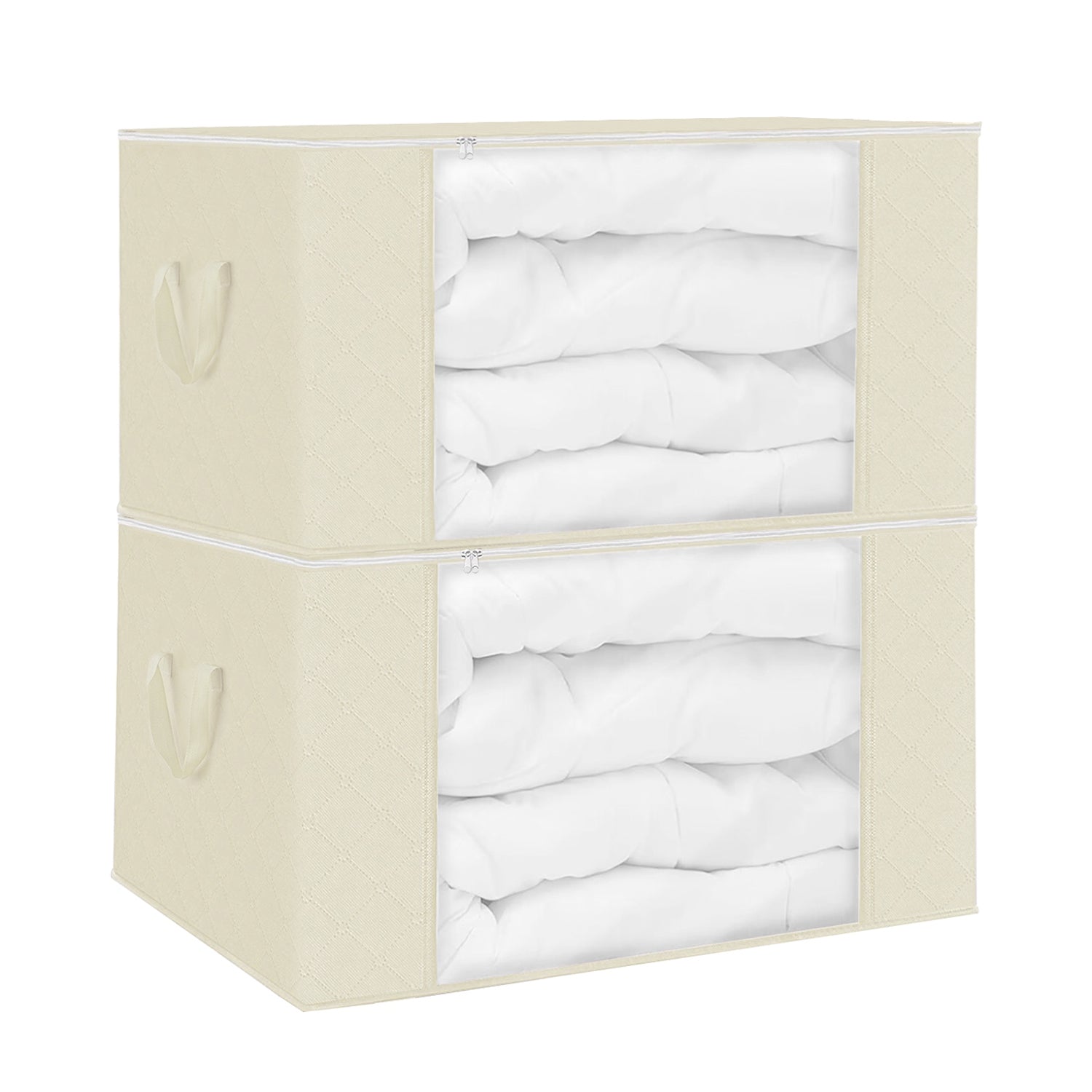 Large Clothes Storage Bags — Set of 2, 90L Each with Clear Window & Dual Zipper