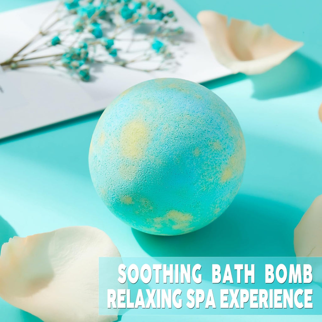 Turquoise bath bomb sphere on white surface
