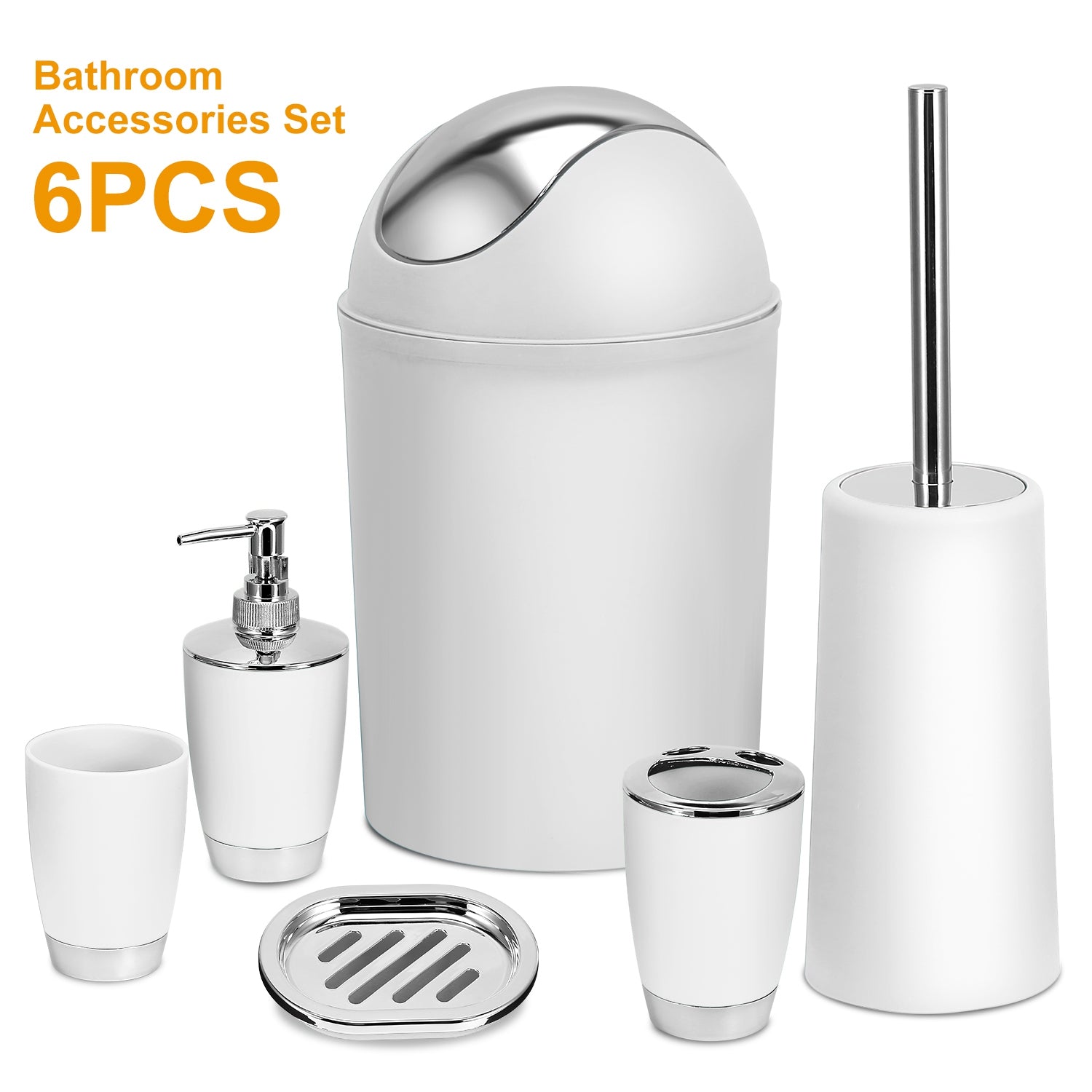 6-Piece Bathroom Accessories Set — Classic Black with Silver Accents