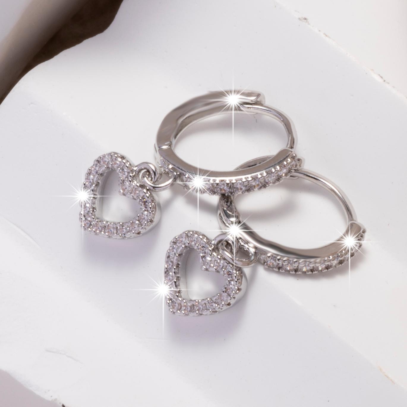 Retro Heart Pendant Earrings — Zircon Drop, Korean Style, Gold & Silver
