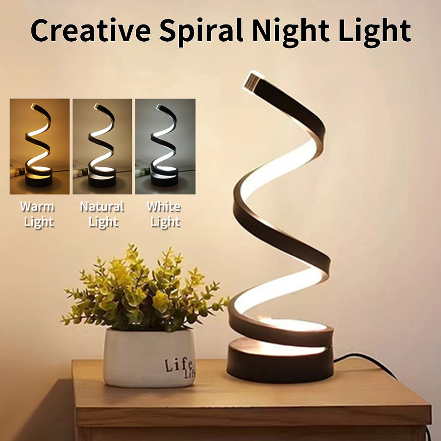 USB Spiral LED Night Light — Dimmable 3-Color Desk Lamp for Bedroom & Office