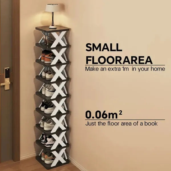 9-Pair Vertical Shoe Rack — Space-Saving Stackable Plastic Organizer for Entryway, Closet & Dorm