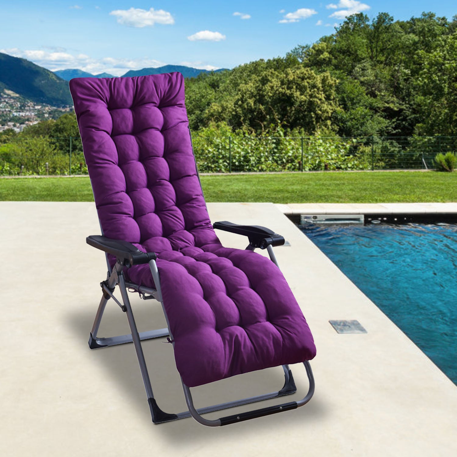 Chaise Lounger Cushion — Thick Padded Recliner & Deck Chair Mat (67" or 71")