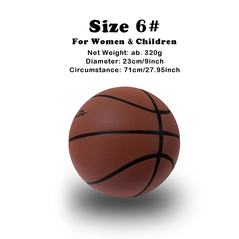 Foam silent indoor basketball, brown with black panel lines, size 6.
