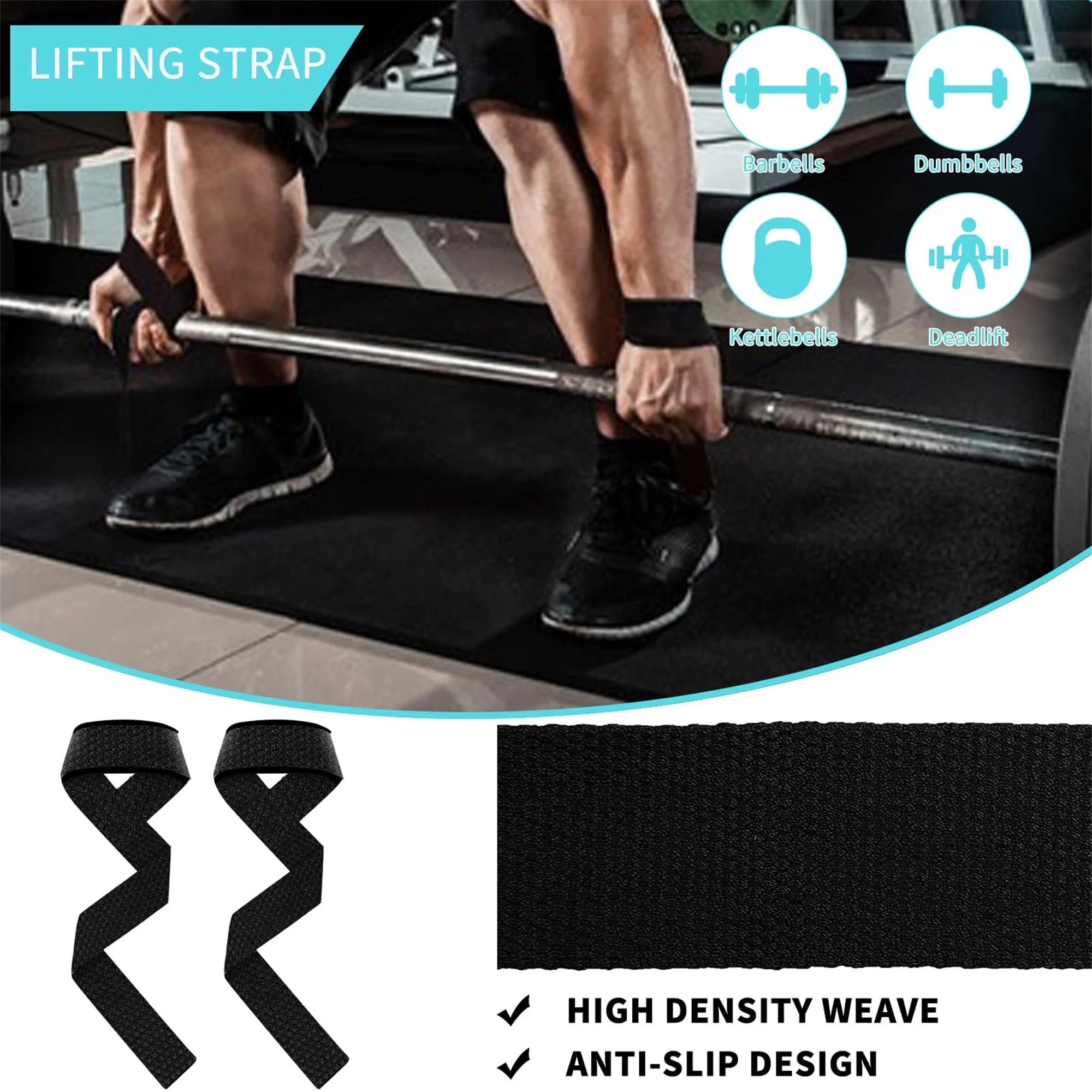 Black ankle strap set with textured anti-slip weave and reinforced lifting loops