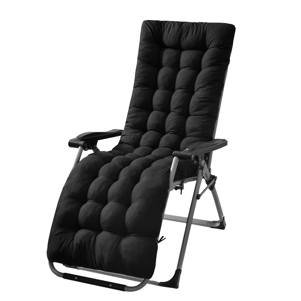 Black thick padded recliner cushion with quilted button tufted back and seat