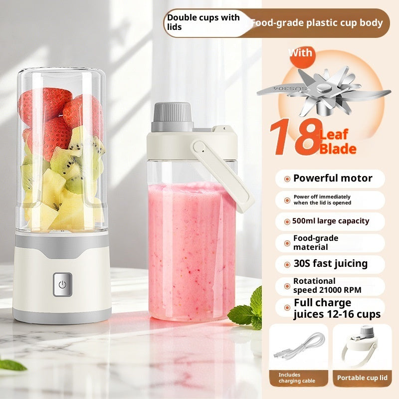 Portable Rechargeable Blender Juicer Cup — 500ml USB, 18-Blade, BPA-Free