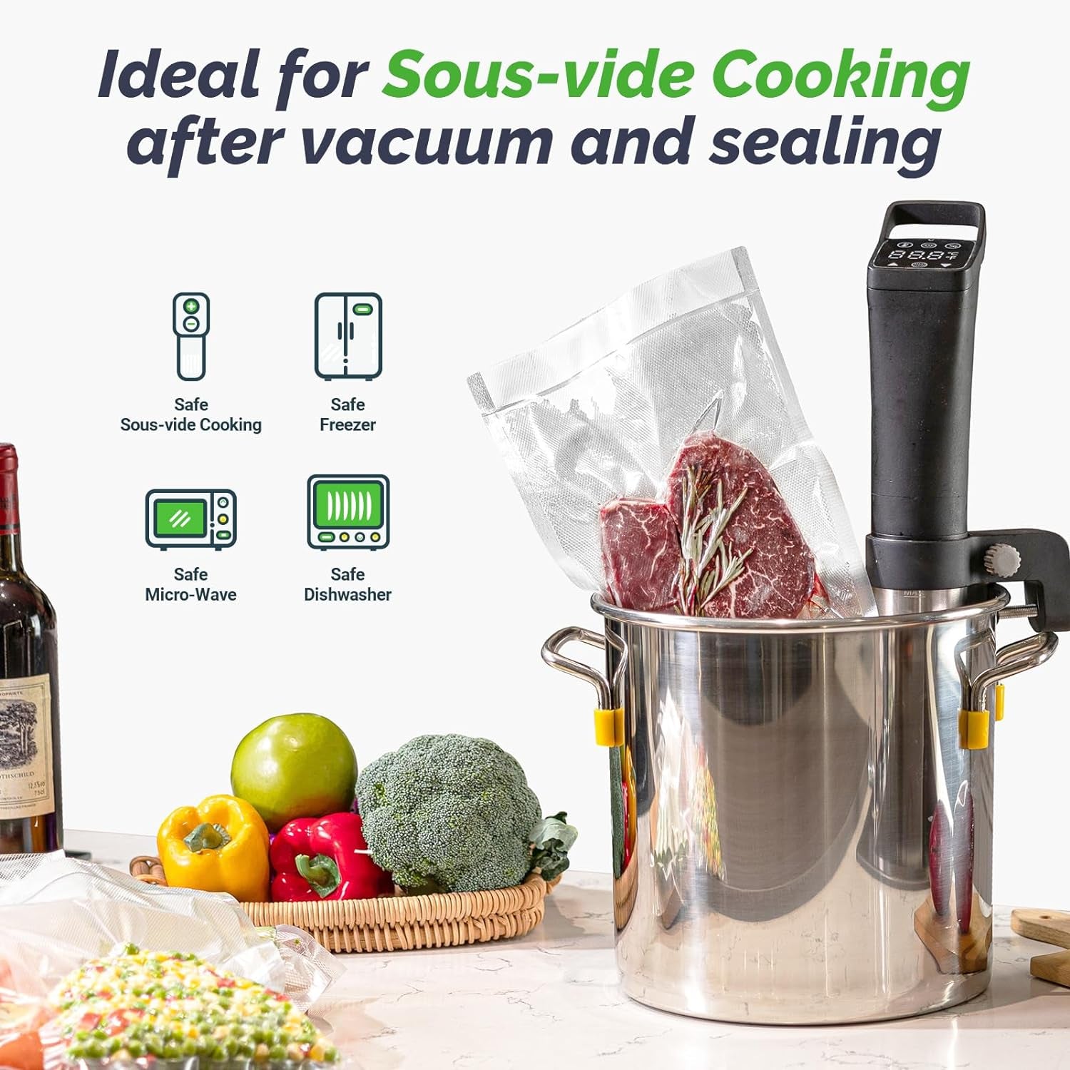 Vacuum Sealer Bags Rolls, 8X50Ft & 11X50Ft for Food Storage, Double Sided Texture, Bpa-Free, Heavy Duty, Great for Vacuum Seal Storage, Meal Prep or Sous Vide