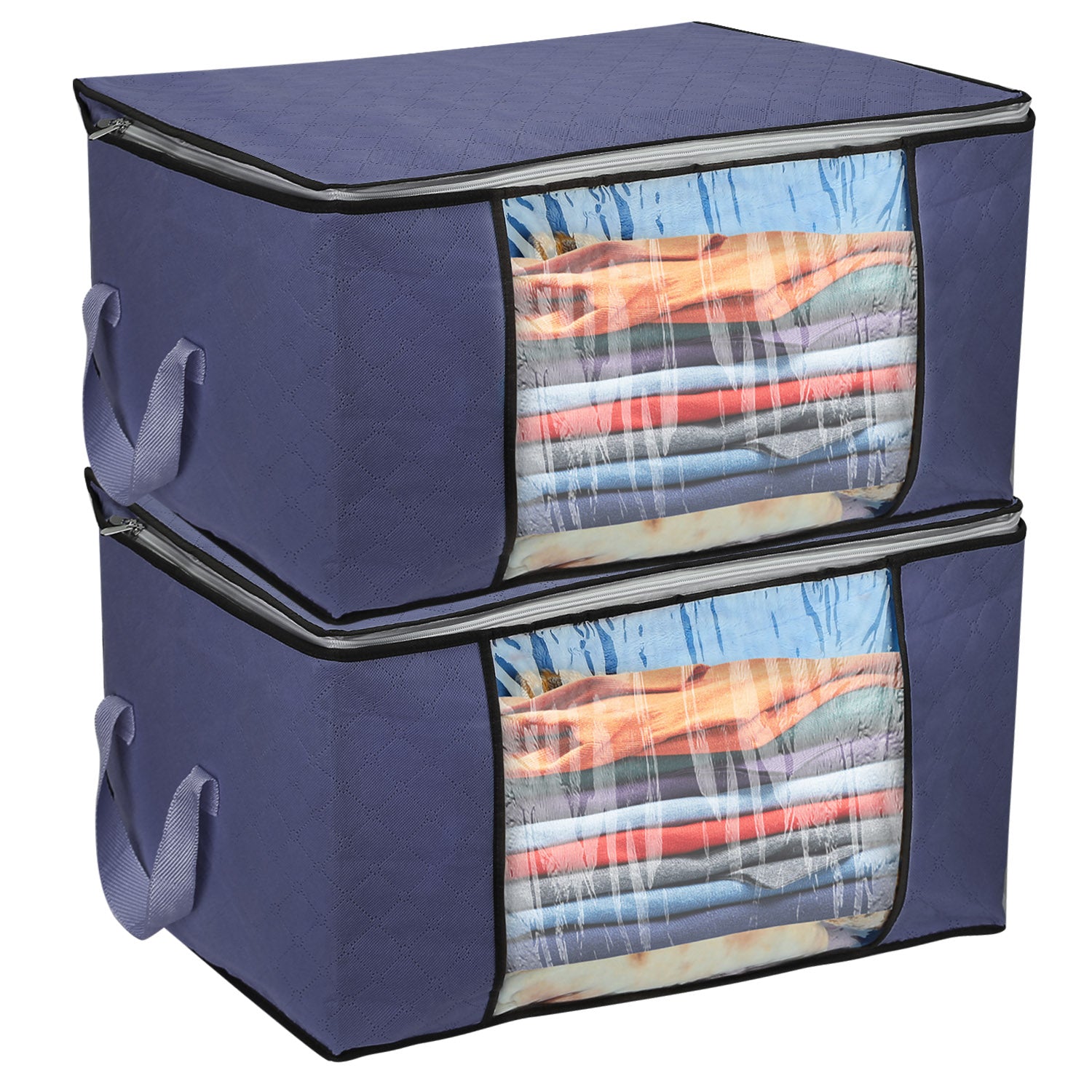 Large Clothes Storage Bags — Set of 2, 90L Each with Clear Window & Dual Zipper