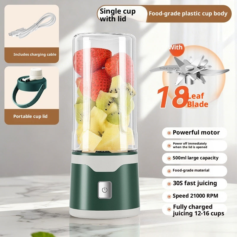 Portable Rechargeable Blender Juicer Cup — 500ml USB, 18-Blade, BPA-Free