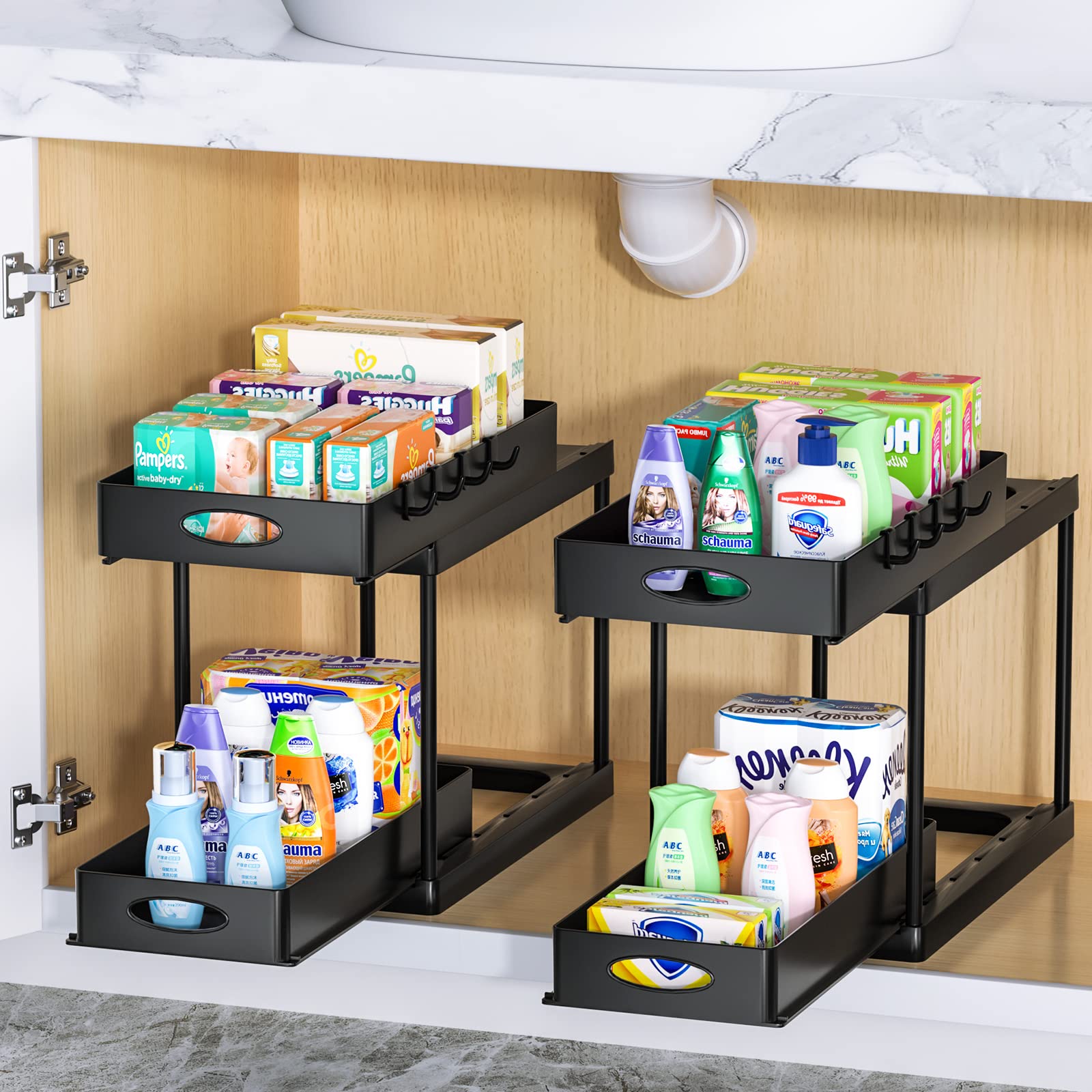 Dual Sliding Drawer Under Sink Organizer — 2-Minute Install, No Tools